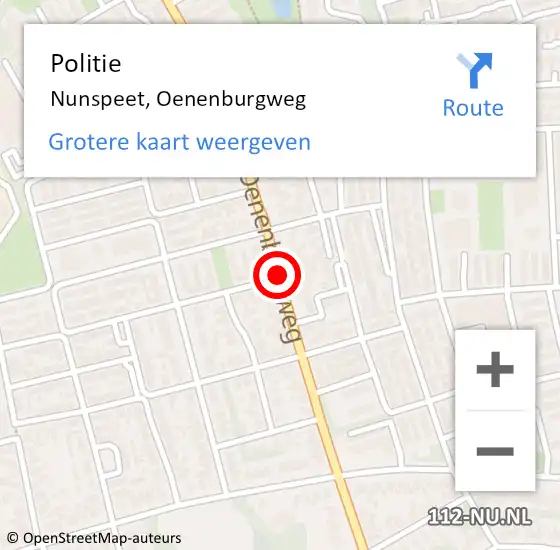 Locatie op kaart van de 112 melding: Politie Nunspeet, Oenenburgweg op 3 augustus 2019 22:04