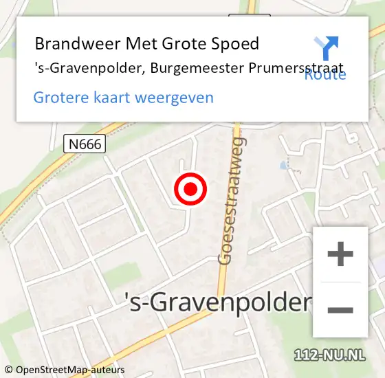 Locatie op kaart van de 112 melding: Brandweer Met Grote Spoed Naar 's-Gravenpolder, Burgemeester Prumersstraat op 4 augustus 2019 01:32