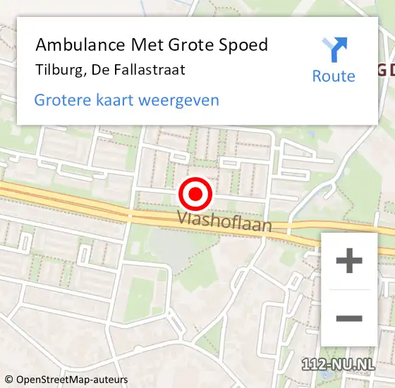 Locatie op kaart van de 112 melding: Ambulance Met Grote Spoed Naar Tilburg, De Fallastraat op 4 augustus 2019 02:20