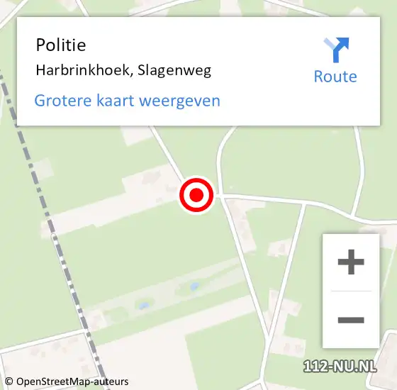 Locatie op kaart van de 112 melding: Politie Harbrinkhoek, Slagenweg op 4 augustus 2019 06:48