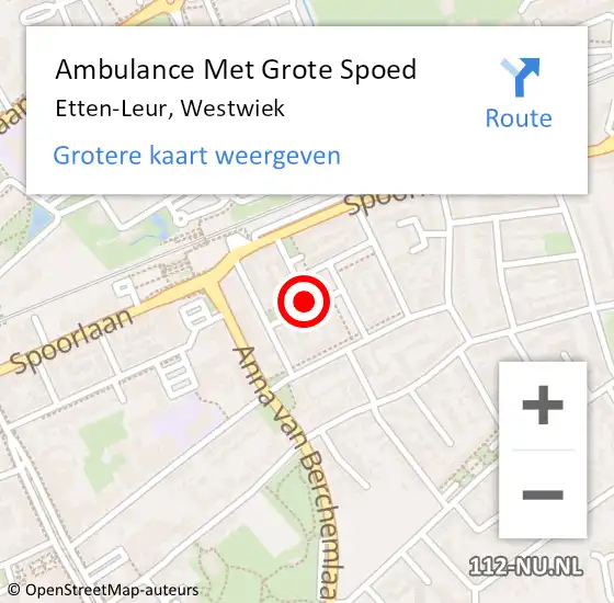 Locatie op kaart van de 112 melding: Ambulance Met Grote Spoed Naar Etten-Leur, Westwiek op 4 augustus 2019 13:08