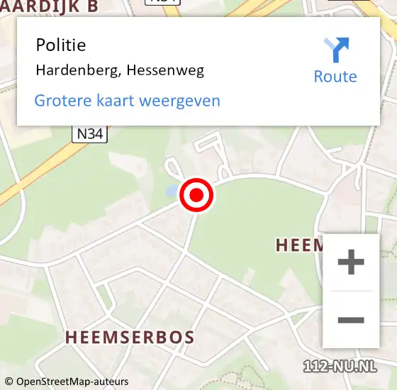 Locatie op kaart van de 112 melding: Politie Hardenberg, Hessenweg op 4 augustus 2019 13:19
