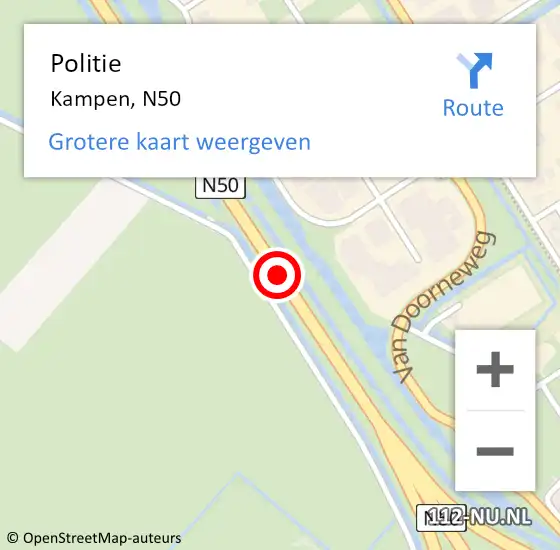 Locatie op kaart van de 112 melding: Politie Kampen, N50 hectometerpaal: 250,0 op 4 augustus 2019 18:14