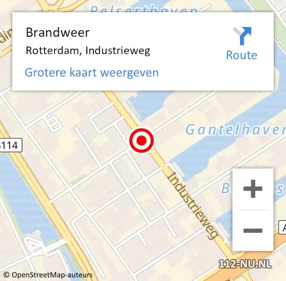Locatie op kaart van de 112 melding: Brandweer Rotterdam, Industrieweg op 5 augustus 2019 02:04