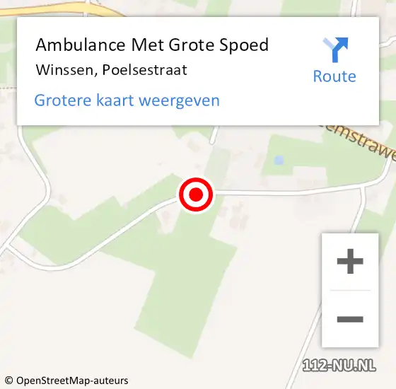 Locatie op kaart van de 112 melding: Ambulance Met Grote Spoed Naar Winssen, Poelsestraat op 5 augustus 2019 07:36