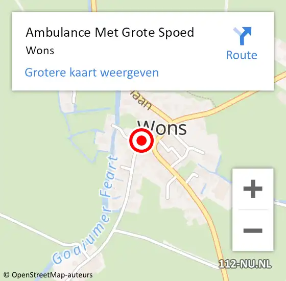 Locatie op kaart van de 112 melding: Ambulance Met Grote Spoed Naar Wons op 28 september 2013 07:46