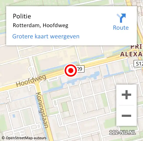 Locatie op kaart van de 112 melding: Politie Rotterdam, Hoofdweg op 5 augustus 2019 13:06