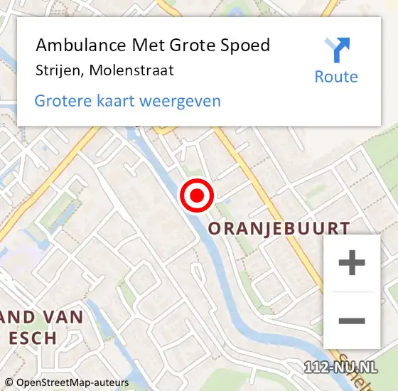 Locatie op kaart van de 112 melding: Ambulance Met Grote Spoed Naar Strijen, Molenstraat op 5 augustus 2019 15:09