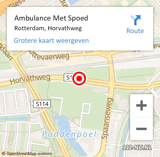 Locatie op kaart van de 112 melding: Ambulance Met Spoed Naar Rotterdam, Horvathweg op 5 augustus 2019 15:31