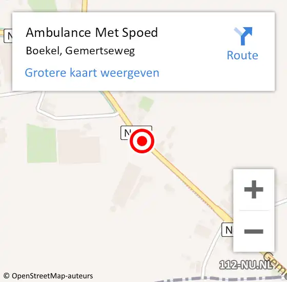Locatie op kaart van de 112 melding: Ambulance Met Spoed Naar Boekel, Gemertseweg op 5 augustus 2019 19:35