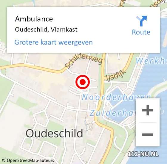 Locatie op kaart van de 112 melding: Ambulance Oudeschild, Vlamkast op 5 augustus 2019 22:56