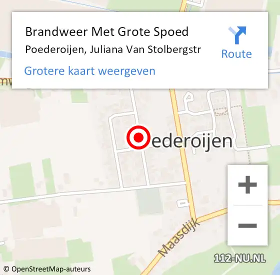 Locatie op kaart van de 112 melding: Brandweer Met Grote Spoed Naar Poederoijen, Juliana Van Stolbergstr op 5 augustus 2019 23:42