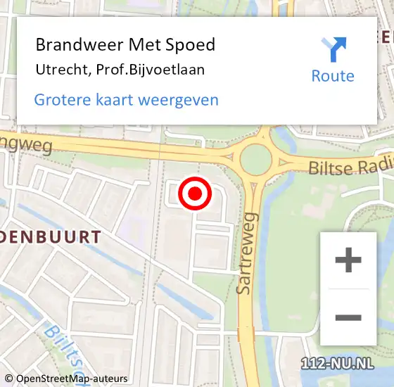 Locatie op kaart van de 112 melding: Brandweer Met Spoed Naar Utrecht, Prof.Bijvoetlaan op 6 augustus 2019 06:13