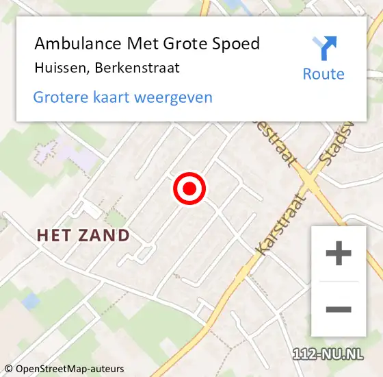 Locatie op kaart van de 112 melding: Ambulance Met Grote Spoed Naar Huissen, Berkenstraat op 6 augustus 2019 18:11