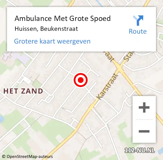 Locatie op kaart van de 112 melding: Ambulance Met Grote Spoed Naar Huissen, Beukenstraat op 6 augustus 2019 22:31