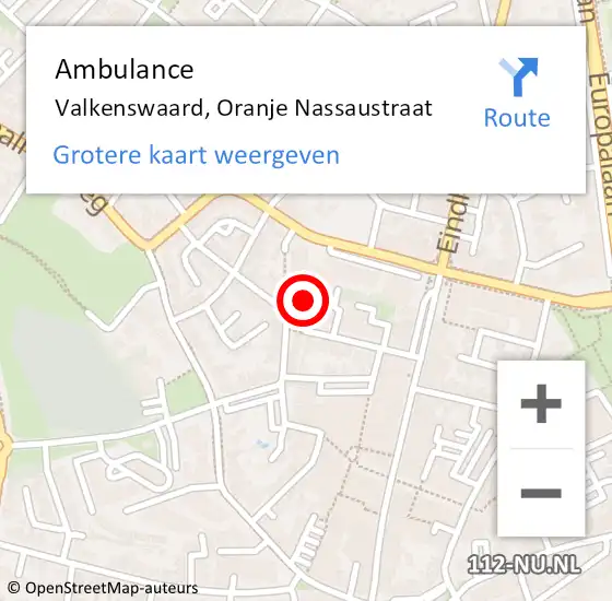 Locatie op kaart van de 112 melding: Ambulance Valkenswaard, Oranje Nassaustraat op 7 augustus 2019 09:46