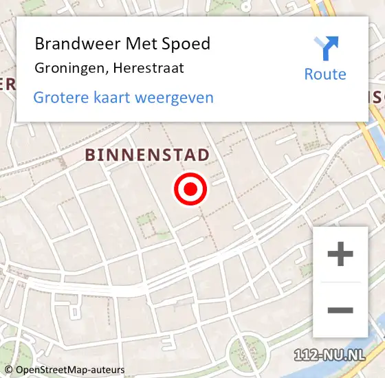 Locatie op kaart van de 112 melding: Brandweer Met Spoed Naar Groningen, Herestraat op 7 augustus 2019 12:05