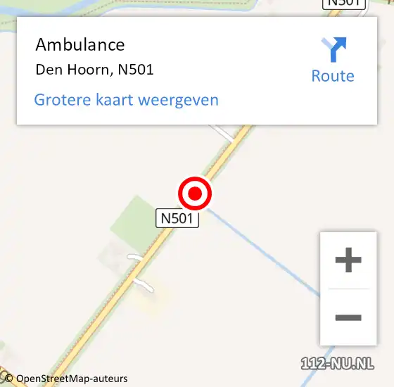 Locatie op kaart van de 112 melding: Ambulance Den Hoorn, N501 op 7 augustus 2019 12:58