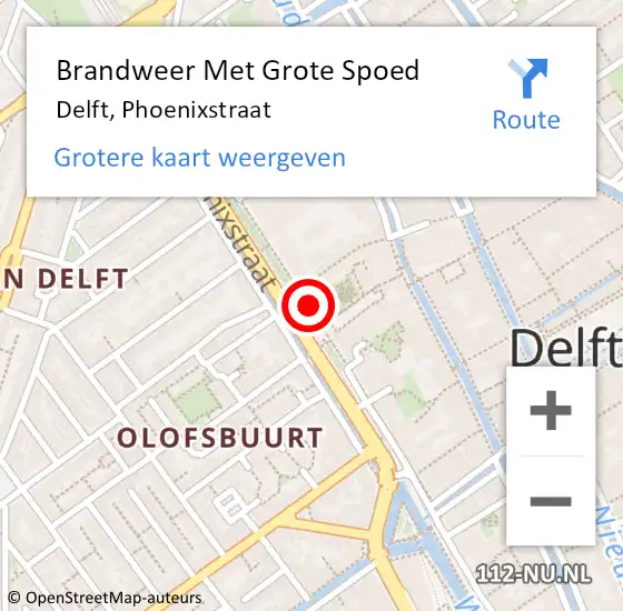 Locatie op kaart van de 112 melding: Brandweer Met Grote Spoed Naar Delft, Phoenixstraat op 7 augustus 2019 12:59