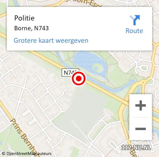 Locatie op kaart van de 112 melding: Politie Borne, N743 op 7 augustus 2019 14:06