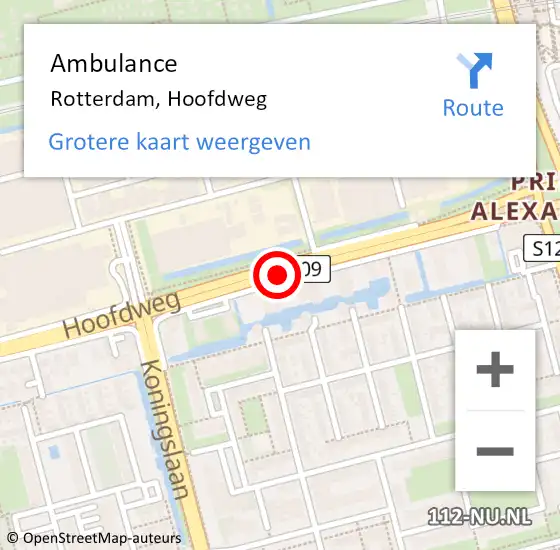 Locatie op kaart van de 112 melding: Ambulance Rotterdam, Hoofdweg op 7 augustus 2019 16:41