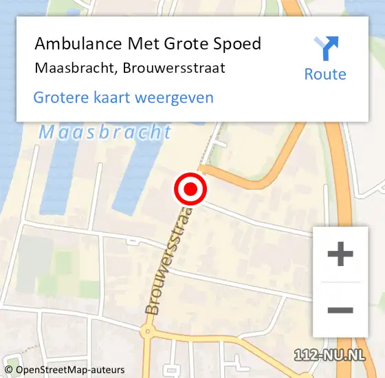 Locatie op kaart van de 112 melding: Ambulance Met Grote Spoed Naar Maasbracht, Brouwersstraat op 8 augustus 2019 01:19