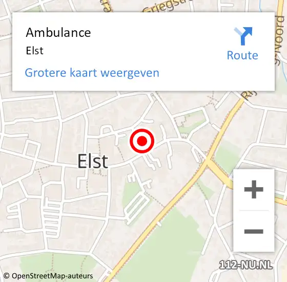 Locatie op kaart van de 112 melding: Ambulance Elst op 8 augustus 2019 09:47