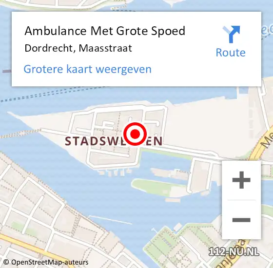 Locatie op kaart van de 112 melding: Ambulance Met Grote Spoed Naar Dordrecht, Maasstraat op 8 augustus 2019 10:45