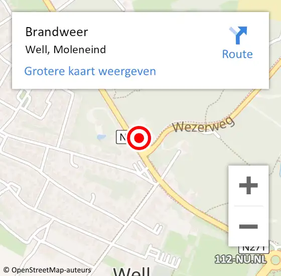 Locatie op kaart van de 112 melding: Brandweer Well, Moleneind op 8 augustus 2019 16:10