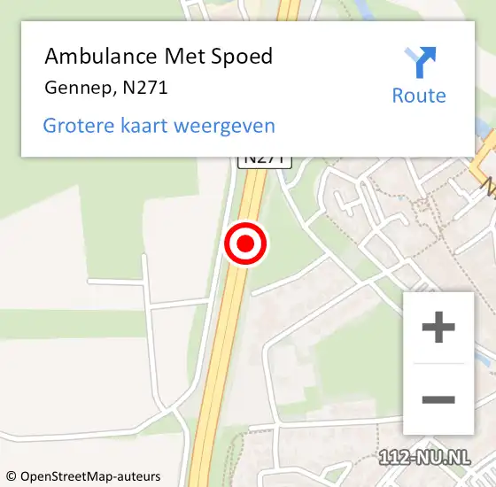 Locatie op kaart van de 112 melding: Ambulance Met Spoed Naar Gennep, N271 op 8 augustus 2019 16:19