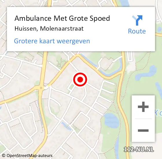 Locatie op kaart van de 112 melding: Ambulance Met Grote Spoed Naar Huissen, Molenaarstraat op 9 augustus 2019 00:03