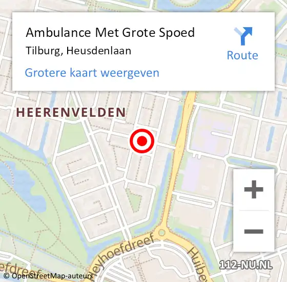Locatie op kaart van de 112 melding: Ambulance Met Grote Spoed Naar Tilburg, Heusdenlaan op 9 augustus 2019 01:49