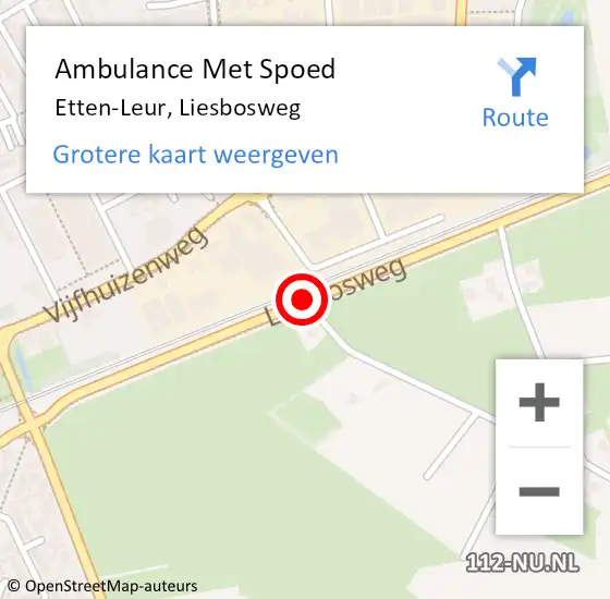 Locatie op kaart van de 112 melding: Ambulance Met Spoed Naar Etten-Leur, Liesbosweg op 9 augustus 2019 04:32