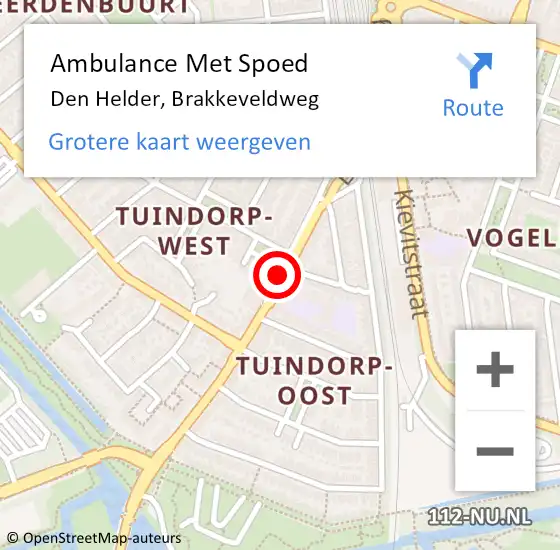Locatie op kaart van de 112 melding: Ambulance Met Spoed Naar Den Helder, Brakkeveldweg op 9 augustus 2019 08:19