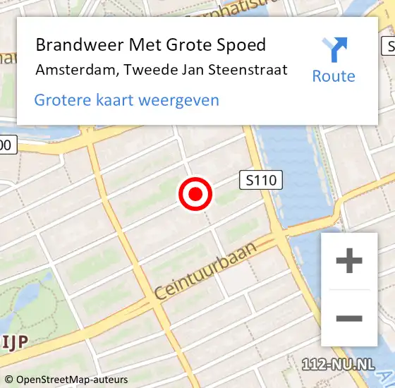 Locatie op kaart van de 112 melding: Brandweer Met Grote Spoed Naar Amsterdam, Tweede Jan Steenstraat op 9 augustus 2019 09:42