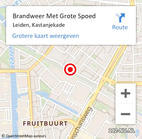 Locatie op kaart van de 112 melding: Brandweer Met Grote Spoed Naar Leiden, Kastanjekade op 9 augustus 2019 12:44