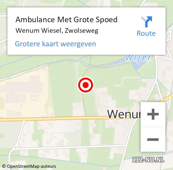 Locatie op kaart van de 112 melding: Ambulance Met Grote Spoed Naar Wenum Wiesel, Zwolseweg op 9 augustus 2019 16:33