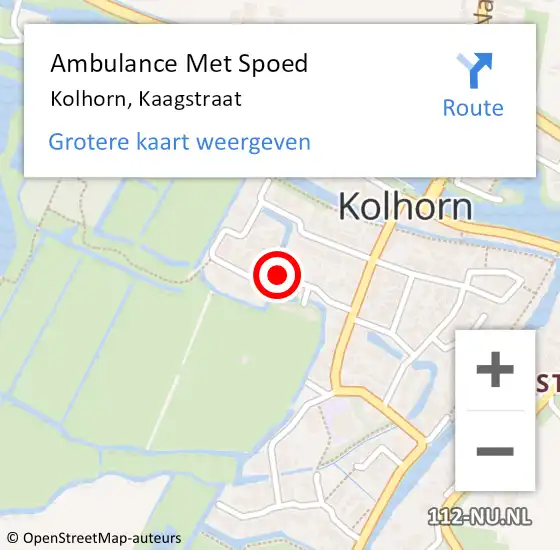 Locatie op kaart van de 112 melding: Ambulance Met Spoed Naar Kolhorn, Kaagstraat op 9 augustus 2019 17:49