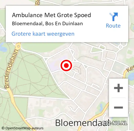 Locatie op kaart van de 112 melding: Ambulance Met Grote Spoed Naar Bloemendaal, Bos En Duinlaan op 9 augustus 2019 19:31