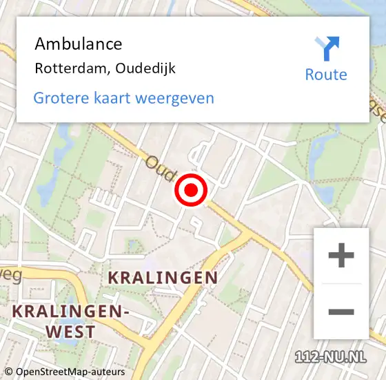 Locatie op kaart van de 112 melding: Ambulance Rotterdam, Oudedijk op 9 augustus 2019 21:56
