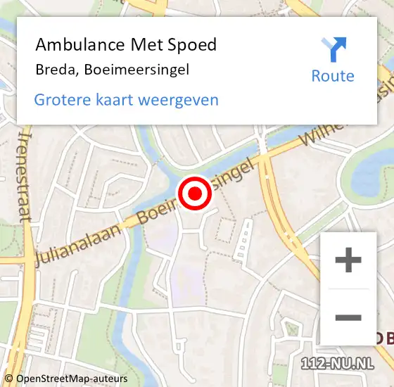 Locatie op kaart van de 112 melding: Ambulance Met Spoed Naar Breda, Boeimeersingel op 10 augustus 2019 04:08