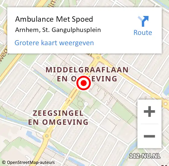 Locatie op kaart van de 112 melding: Ambulance Met Spoed Naar Arnhem, St. Gangulphusplein op 10 augustus 2019 09:02