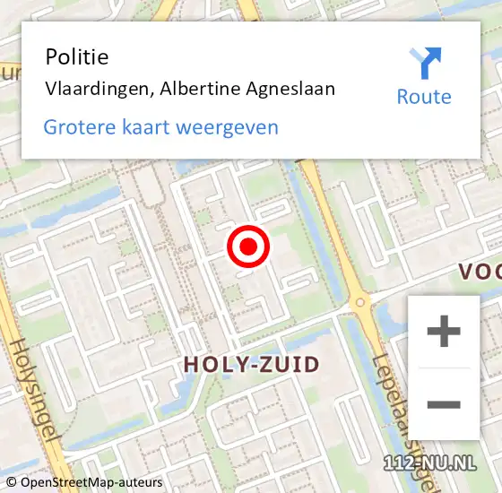 Locatie op kaart van de 112 melding: Politie Vlaardingen, Albertine Agneslaan op 10 augustus 2019 11:57