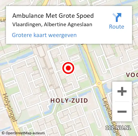Locatie op kaart van de 112 melding: Ambulance Met Grote Spoed Naar Vlaardingen, Albertine Agneslaan op 10 augustus 2019 11:58