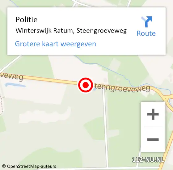 Locatie op kaart van de 112 melding: Politie Winterswijk Ratum, Steengroeveweg op 10 augustus 2019 12:09