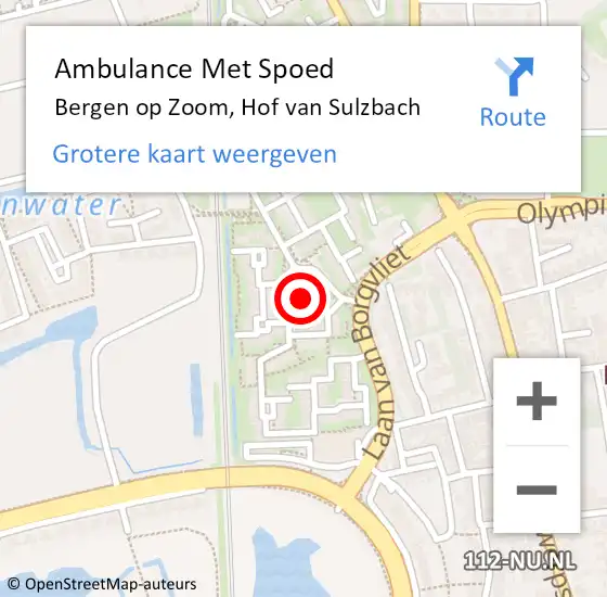 Locatie op kaart van de 112 melding: Ambulance Met Spoed Naar Bergen op Zoom, Hof van Sulzbach op 10 augustus 2019 12:27
