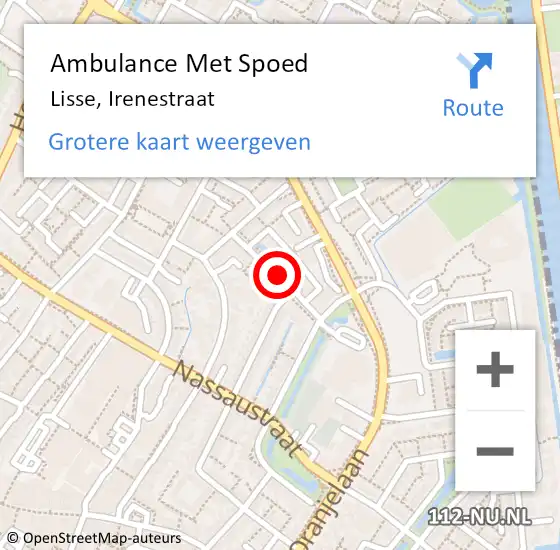 Locatie op kaart van de 112 melding: Ambulance Met Spoed Naar Lisse, Irenestraat op 10 augustus 2019 12:37