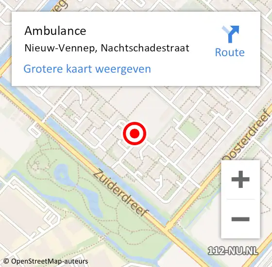Locatie op kaart van de 112 melding: Ambulance Nieuw-Vennep, Nachtschadestraat op 10 augustus 2019 12:38