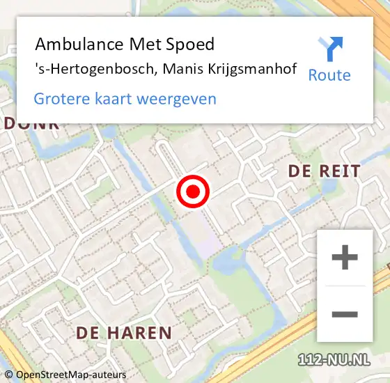 Locatie op kaart van de 112 melding: Ambulance Met Spoed Naar 's-Hertogenbosch, Manis Krijgsmanhof op 10 augustus 2019 14:31