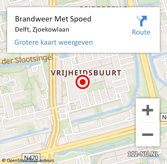 Locatie op kaart van de 112 melding: Brandweer Met Spoed Naar Delft, Zjoekowlaan op 10 augustus 2019 15:32